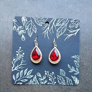 Gold and Red Sparkle Teardrop Earrings